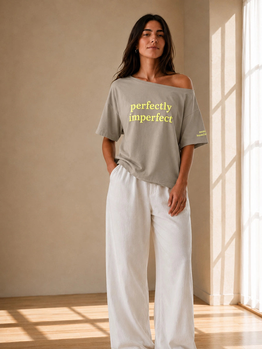 PERFECTLY IMPERFECT SLASH TEE QUIET STONE GREY