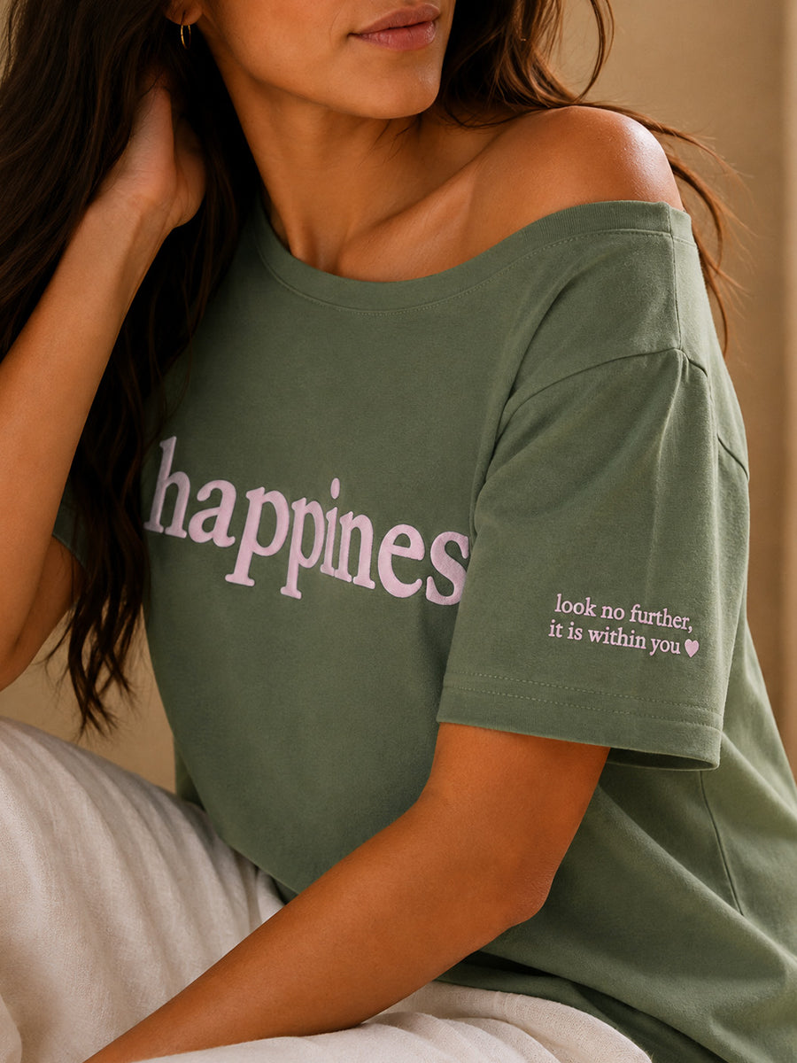 HAPPINESS SLASH TEE SAGE GREEN