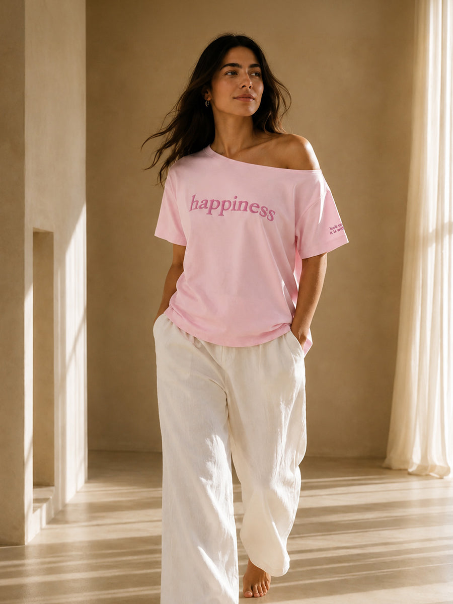HAPPINESS SLASH TEE BLUSH PINK